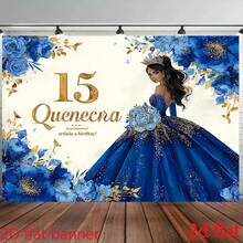 2D Flat, 2D Flat - 2D Flat, 2D Flat - A 2D Flat Banner For A 15Th Birthday Featuring A Sweet Princess Design With Elegant Flowers And A Sparkling Crown.It Has A Large Blue Background Made Of Polyester, Easy To Hang, Suitable For Photo Parties - Như thể hiện trong hình - Xem 2