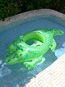 1个儿童游泳池充气座椅圈，可爱漂浮座椅圈，带把手游泳圈，绿色鳄鱼图案，儿童腋下漂浮圈，夏季游泳使用 - 彩色 - 查看 4