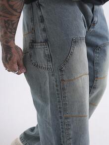 Baggy Carpenter Jeans Men's Wide Leg Pants Without Lycra Ref: 3019 - 中等水洗藍 - 查看 6