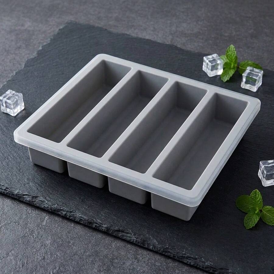 Silicone 4-Cavity Ice Cube Tray With Lid Reusable Non-Stick Butter Mold  Freezer Tray For Homemade Ice Cubes Butter Portions Baking - Xám – Dài - Xem 1