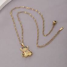 1pc 18K Gold Luxury Elegant Glamorous Full Rhinestone Heavy Work Teddy Bear Necklace For Women, Suitable For Daily Wear - Multicolor - View 9