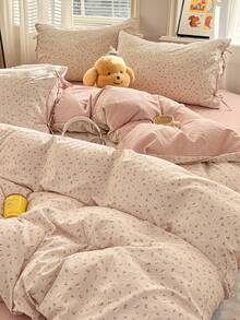 3pcs 100% Polyester 2026 Spring Floral Series AB Color Blocking Design Fresh Girly Comforter Set, Includes 2 Bowknot Pillowcases + 1 Comforter Cover (Bed Sheet & Comforter Filler Not Included), Suitable For All Seasons - Multicolor - View 5