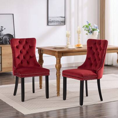 Modern Solid Wood Dining Chair With Upholstery, Wooden Legs And Decorative Nailhead Details, Set Of 2 Pieces