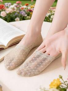 1/5/10 Pairs Of Fashionable Spring And Summer Women's Cool Feeling Skin Friendly Non Slip Mouth Polka Dot Lace Boat Scks ﻿ - Multicolor - View 5