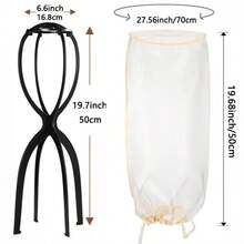 2pcs/Set Wig Storage Bag Wth Wig Stand, 1pc Adjustable Wig Bag With Drawstring Portable And 1pc Plastic Stand For Wigs - Multicolor - View 5
