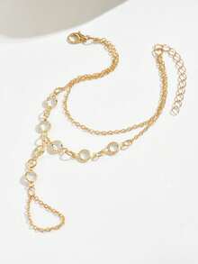 1 件装多功能手链夏季时尚个性化单指水钻手链冷调多层戒指链女士 - 金色 - 查看 3