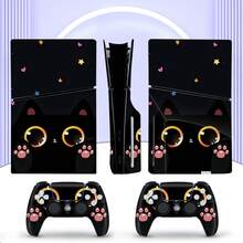 6 miếng dán hình mèo đen cho máy chơi game P5 Slim, chống bụi và chống mài mòn. - Xem 1