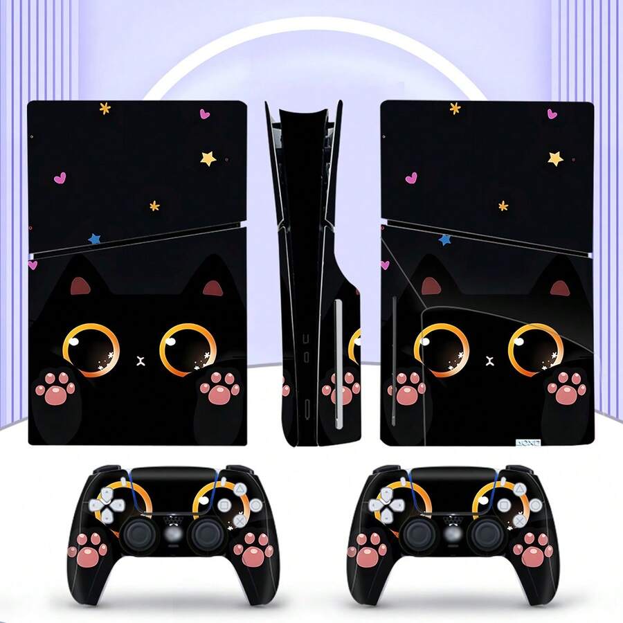 6 miếng dán hình mèo đen cho máy chơi game P5 Slim, chống bụi và chống mài mòn. - Xem 1