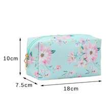 方形女士化妆包，多功能旅行收纳包，带拉链，防水PU材质，便携式化妆包，带腕带 - 彩色 - 查看 4