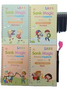 4pcs Sank Magic Practice Copybook For Kids, Reusable Erasable Handwriting Workbook Set With Pen, Number Tracing, Alphabet And Calligraphy Training Book, Perfect For Preschoolers And Kindergarten Children, Helps Improve Writing Skills, Pen Control And Basic Learning Ability, Practical Early Educational Writing Tool For Home Study, Classroom Learning And Daily Practice - Multicolor - View 6