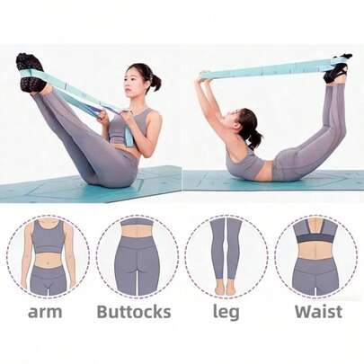 1条多功能瑜伽普拉提阻力带，便携式柔韧性和力量训练工具，适合初学者、居家锻炼、舞蹈和旅行，采用耐用涤纶材质，可用于瑜伽练习，可调节弹力带，弹性瑜伽拉伸带，物理治疗弹力带，舞蹈拉伸弹力带。