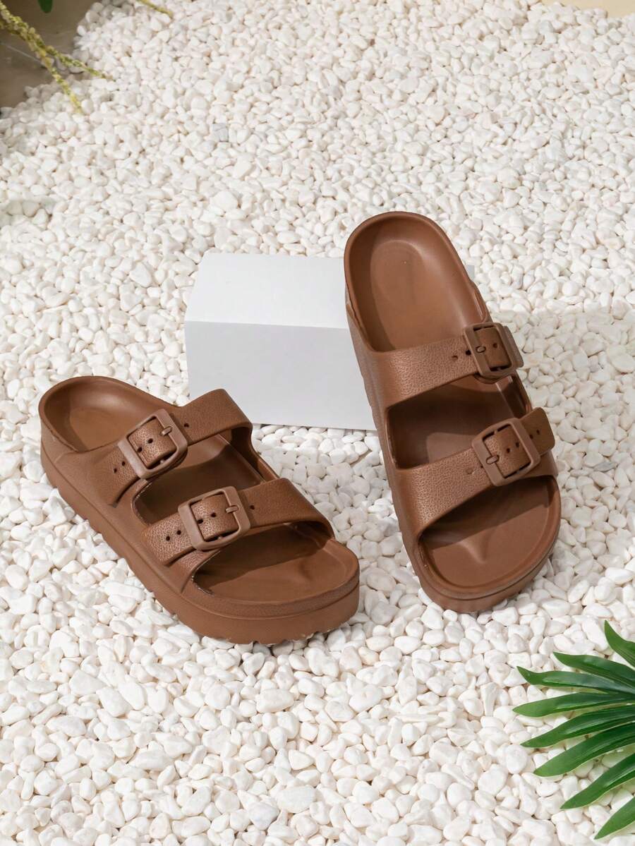 New Fashion Thick Sole Slide Sandals For Women, Non-Slip, Soft, Buckle, Outdoor Wear, Durable, Cushioned, Comfortable - Dark Brown - View 1