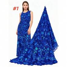 Vải ren đuôi cá đính sequin màu xanh hoàng gia, vải ren Pháp cao cấp của Nigeria, vải may váy cưới bóng bẩy, sang trọng. - A - Xem 5