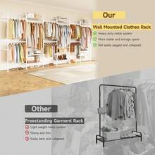 L6 Wall Mounted Closet System, Adjustable Industrial Pipe Clothes Rack Clothing Racks With 6 Telescopic Rods & 3 Fixing Rods & 9 Shelves, Heavy Duty Closet Organizers And Storage For Hanging Clothes White - L6 White - 查看 6