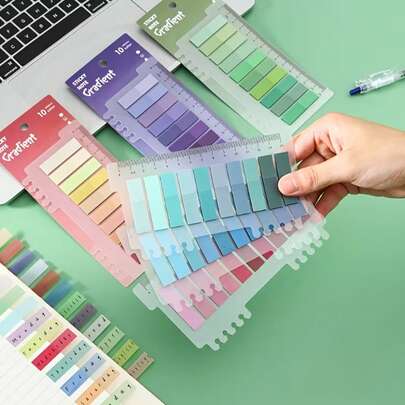 1pc/6pcs Colorful Transparent Sticky Notes, Muted Color PET Memo Pads, Loose-Leaf Bookmarks, Index Tabs, Ruler Indicator Stickers