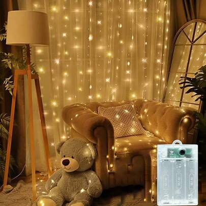 Đèn rèm chạy bằng pin (không bao gồm pin), đèn rèm LED, đèn trang trí phông nền chụp ảnh với 8 chế độ, đèn rèm kiểu thác nước, thích hợp trang trí tường, đám cưới, tiệc tùng, Giáng sinh.
