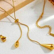 1pc Stainless Steel Retro Minimalist High-End Metallic Water Drop Pendant Necklace - Multicolor - View 3