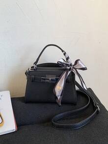 Fashionable Casual Versatile Portable Shoulder/Crossbody/Top Handle Contrasting Color Women Small Square Bag - Black - View 6