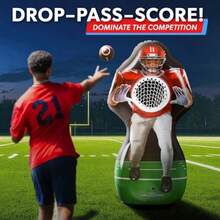 Inflataman Football Challenge - Includes 4 Rubber Footballs Ball Pump and Scoreboard - Inflatable Receiver Touchdown Toss Game - Rojo - Ver 3