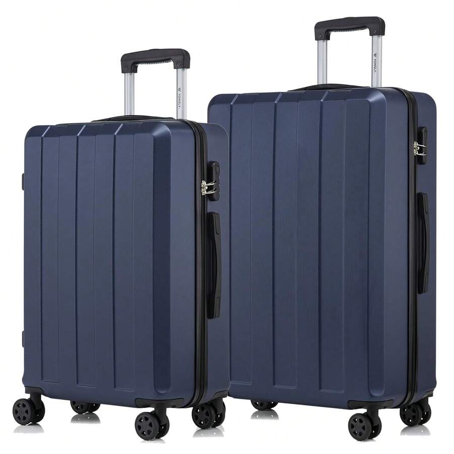 YONSLY 2‑Piece Suitcase Set 24/28 Inches With 4 Wheels 360° Combination Lock Mesh Pocket Soft Rubber Handle Lightweight Shockproof Hard Shell Suitcase - 深藍 - 查看 1