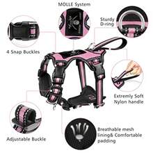 Pet Harness Collar and Leash Set All-in-one Reflective Dog Harness No Pull with Adjustable Buckles for Puppies Small Medium Large and Extra-Large Dogs Large Pink - Rosa - Ver 4