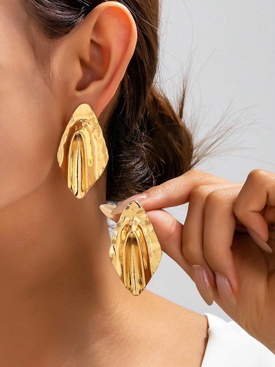 1 Đôi bông tai hình học bất đối xứng dành cho nữ - Vàng - Xem 1