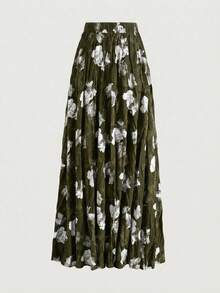 Women's Floral Print Casual Versatile Date & Outing A-Line Skirt Vacation - Green - View 3