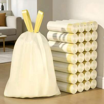 50个装防撕裂垃圾袋，带抽绳设计，适用于浴室、厨房、卫生间、家庭、办公室和卧室。加厚家用垃圾袋，带提手，大号防撕裂抽绳垃圾袋，专为厨房垃圾设计，适用于办公室和家庭垃圾桶，每卷50个。