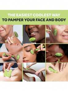 Bộ 1/2/3 con lăn ngọc và dụng cụ Gua Sha, máy massage mặt và cổ bằng ngọc - Quà tặng Ngày của Mẹ - Dụng cụ chăm sóc da mặt SPA, con lăn massage mặt - Nhiều màu - Xem 4