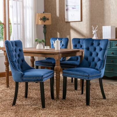 Modern Solid Wood Dining Chair With Upholstery, Wooden Legs And Decorative Nailhead Details, Set Of 2 Pieces