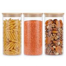 3PCS Large Glass Storage Jars – Airtight Pantry Containers For Spaghetti, Pasta, Cereal, Flour & Rice, Clear Kitchen Countertop Canisters - Transparent - 1400ml*3 - View 4
