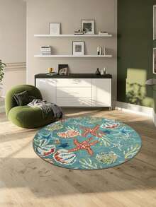 1pc Seashell & Starfish Round Rug - Fresh Coral Print Mat, Soft & Comfortable Round Carpet, Decorative Rug, Bedroom Decor, Small Rug, Carpet, Home Decor, Living Room Rug, Small Living Room Rug, Bedroom Rug, Living Room Home Decor, Outdoor Rug, Washable Rug - Multicolor - View 14