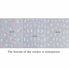 3D激光蝴蝶花朵美甲贴纸，春夏粉白渐变玫瑰水仙樱花花卉美甲贴花，优雅气质风格自粘美甲装饰，DIY美甲用品 - 彩色 - 查看 18