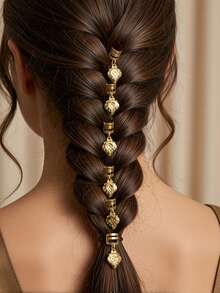 20pcs Fruit Dreadlock Hair Scrunchies Tassel Alloy Adjustable Dreadlock Hair Rings, Suitable For Daily, Party, Vacation Wear - Gold - View 9