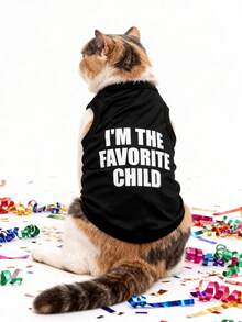 LUCKIE LABO 一件印有“Favourite Child”英文图案的背心，适合吉娃娃及小型犬，防跳蚤，减少掉毛，保暖透气，室内外均可穿着。 - 黑色 - 查看 2