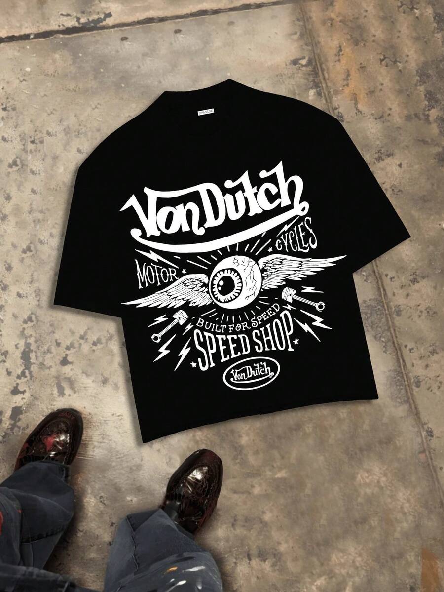 Cycles Speed Shop Winged Eye Motor Built For Speed Y2K High - Street Religious - Themed Tee With 'We Are Creations Of God' Slogan Printed T-Shirts, Cotton T Shirt Unisex T-Shirts, Casual And Comfortable To Wear Men's T - Shirt Ideal For Both Casual Outings And Home Relaxation Funny T Shirts - Đen 1 - Xem 1