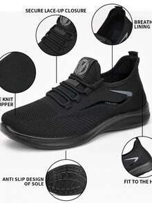 Men's Spring/Summer Slip-On Fashion Tennis Sports Shoes, Lace-Up/Stylish Letter/Breathable/Convenient & Comfortable, Versatile Outdoor - Black - View 7