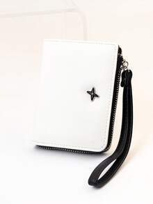 Ví đựng thẻ ngắn bằng da PU phối nhiều màu sắc mới năm 2026, ví gập đôi thời trang dành cho nữ có khóa kéo, ví đựng thẻ tối giản có khóa bấm cho nữ, ví đựng tiền mini, ví cầm tay, ví nhỏ xinh, ví đeo tay, ví cần thiết cho du lịch mùa hè. - Đen và trắng - Xem 4