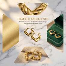 Pendientes cuadrados con un diseño geométrico simple y elegante en oro, que es sustancial y adecuado para que las mujeres los usen a diario - Pendientes - Ver 6