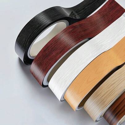 1卷 393.7英寸 x 0.78英寸 木纹装饰边条，0.2毫米厚，自粘PVC桌边装饰膜，加厚自粘家具橱柜边缘装饰条，可移除，适用于家具、橱柜、墙边