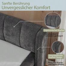 Double Bed 160*200cm, Chenille Fabric, Comfortable Backrest, Sturdy Eucalyptus And Iron Frame, Easy To Assemble, Dark Grey (Without Mattress) - Dark Grey - View 6