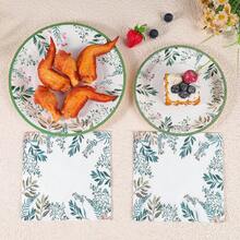 绿色叶子牌一次性派对餐具套装，7/9英寸一次性纸盘，餐巾纸，适用于家庭聚会、性别揭晓派对、节日庆典、生日派对、婚礼、单身派对、家庭野餐及其他活动 - 彩色 - 查看 3