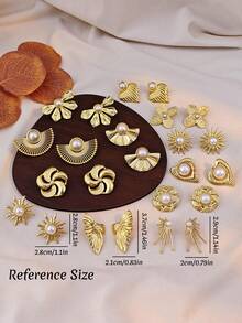 优雅珍珠耳环套装，女士金耳环套装，母亲节、感恩节礼物 - 彩色 - 查看 8