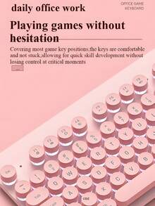 Cute Pink Retro Round Keycap Wired Keyboard, Backlit Gaming Office Keyboard For PC Laptop /Windows - 查看 5