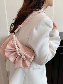 2026新款温柔蝴蝶结设计女士单肩包，珍珠拼接链条斜挎包，休闲百搭腋下包，尽显优雅气质 - 粉色 - 查看 8