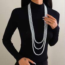 1pc European & American Cross-Border Jewelry, INS Faux Pearl Beaded Necklace, French Layered Style Necklace Set, New Arrival - Multicolor - View 2