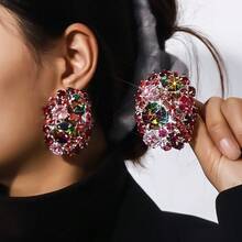 1 Đôi bông tai kẹp tròn đính đá nhiều màu sắc, bông tai giả kim cương thanh lịch dành cho phụ nữ không cần xỏ lỗ tai, thích hợp làm phụ kiện cho váy dạ hội. - Bạc - Xem 1
