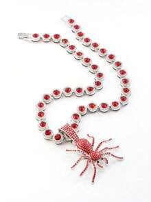 1 Set Hiphop New Bulldog Pendant Rhombus Cuban Chain Necklace Bracelet, Men's Red Watch Strap, Stylish Cool Men Accessories - Red - View 6