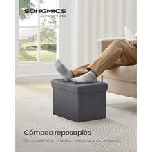 SONGMICS Puff Almacenaje Banco de Almacenamiento 31 x 41 x 31 cm Amplio Espacio Taburete Reposapiés Gris Oscuro MLSF100G01 - Gris Oscuro - Ver 3