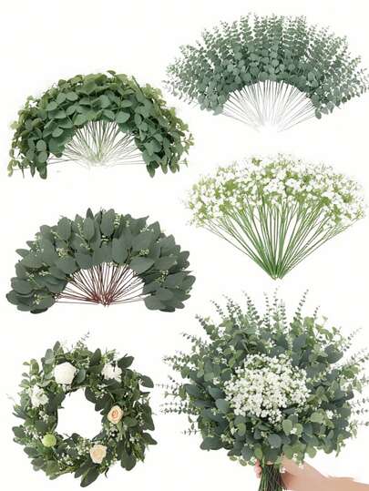 4/30/60 支人造绿色尤加利柳枝，适用于婚礼花束、花环、花瓶、卧室家居装饰、花园等，一年四季均可使用